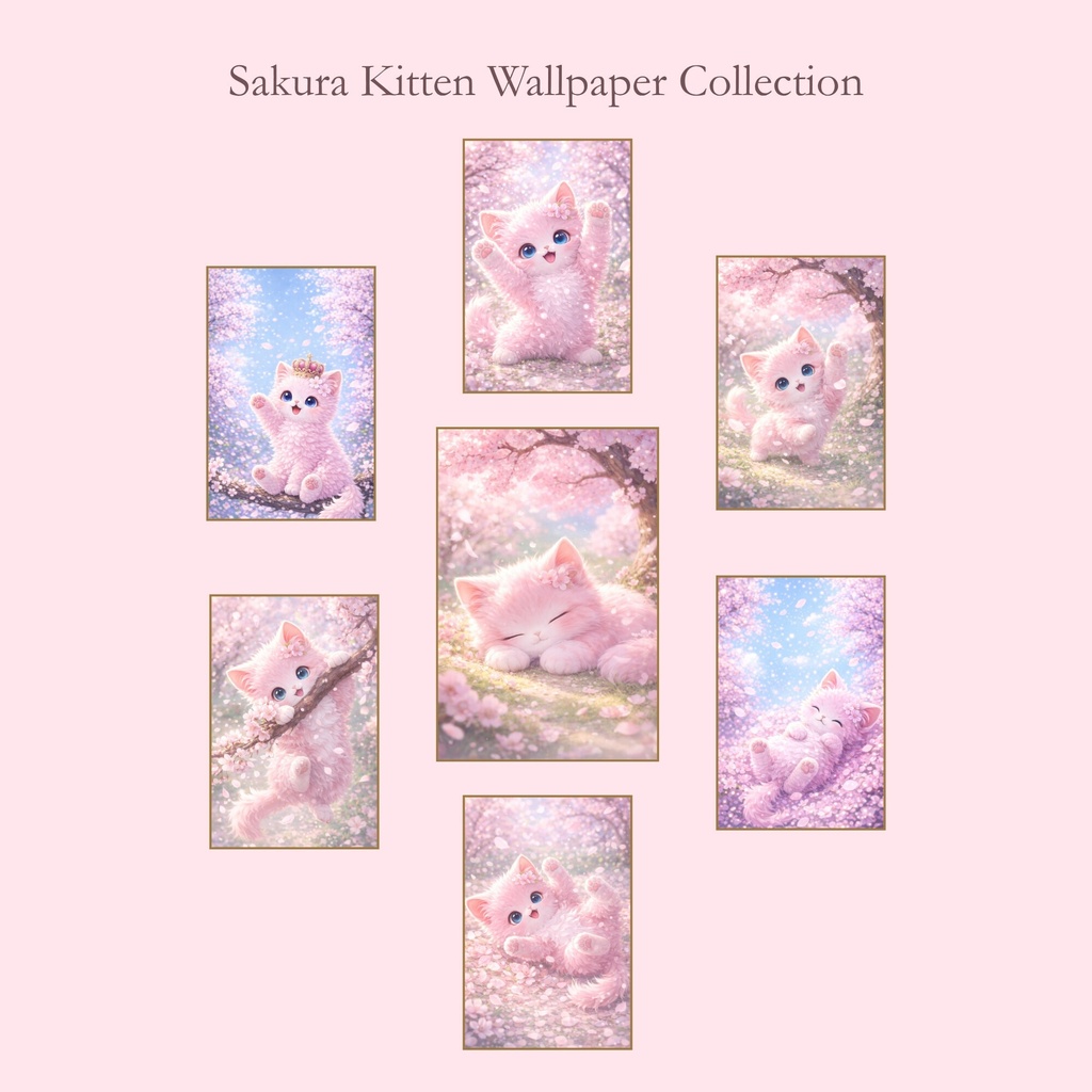 【11枚セット】桜子猫のスマホ壁紙🌸|Sakura Kitten Wallpaper Set