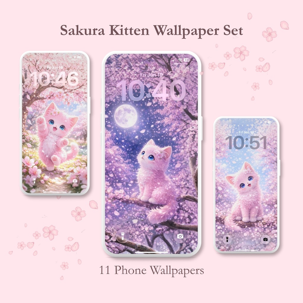 【11枚セット】桜子猫のスマホ壁紙🌸｜Sakura Kitten Wallpaper Set