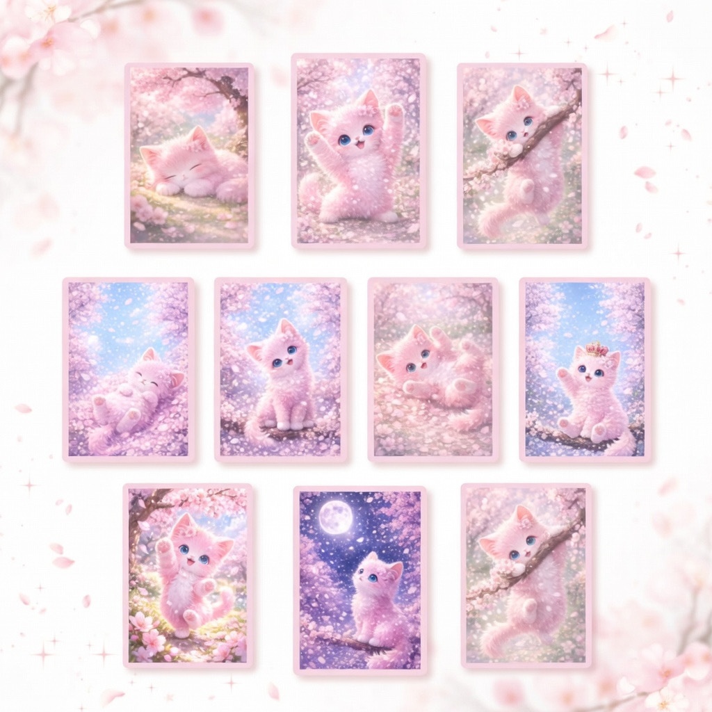 【桜子猫のスマホ壁紙11枚セット】Moelleux Mew(モワルー・ミュー) 桜とピンクのふわふわ子猫のスマホ壁紙セット