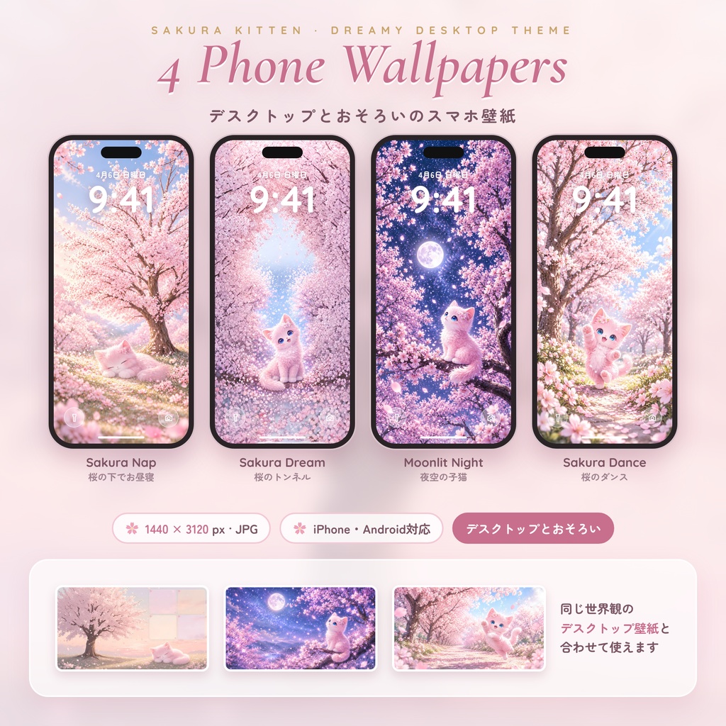 【Mac用】桜子猫のデスクトップテーマ|アイコン46種・オーガナイザー壁紙・スマホ壁紙付き