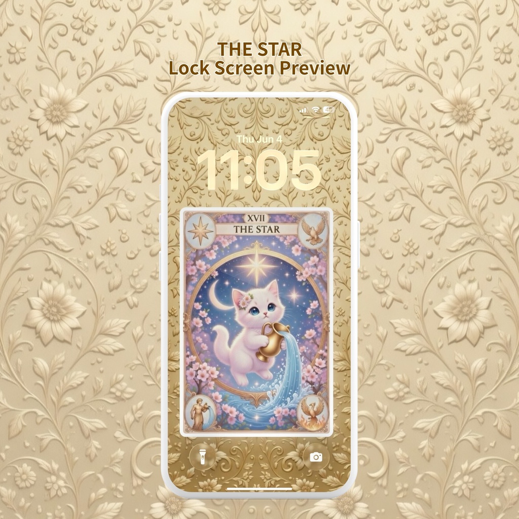 【3枚セット】タロット風スマホ壁紙|桜子猫のラッキーカードアミュレット+特典ゴールド背景♡
