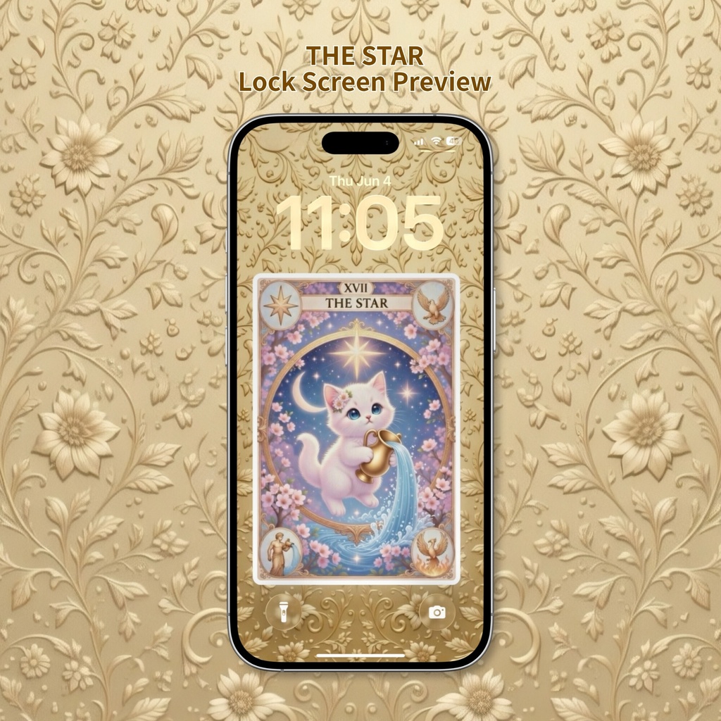 【3枚セット】タロット風スマホ壁紙|桜子猫のラッキーカードアミュレット+特典ゴールド背景♡