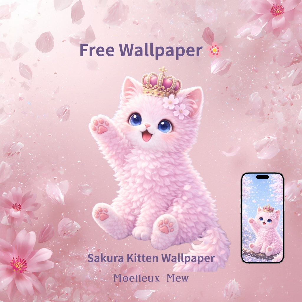 【無料DL】桜の王冠子猫壁紙 | Sakura Crown Kitten Wallpaper🌸