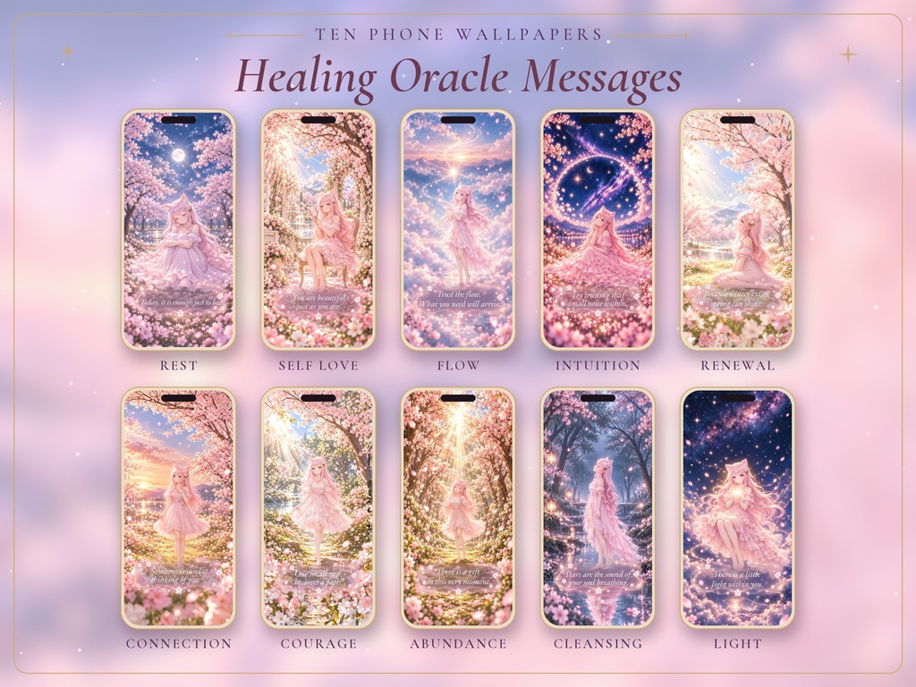 【26枚セット】Miu Oracle 癒やしのメッセージ壁紙|スマホ20枚+デスクトップ6枚(オーガナイザー付き)