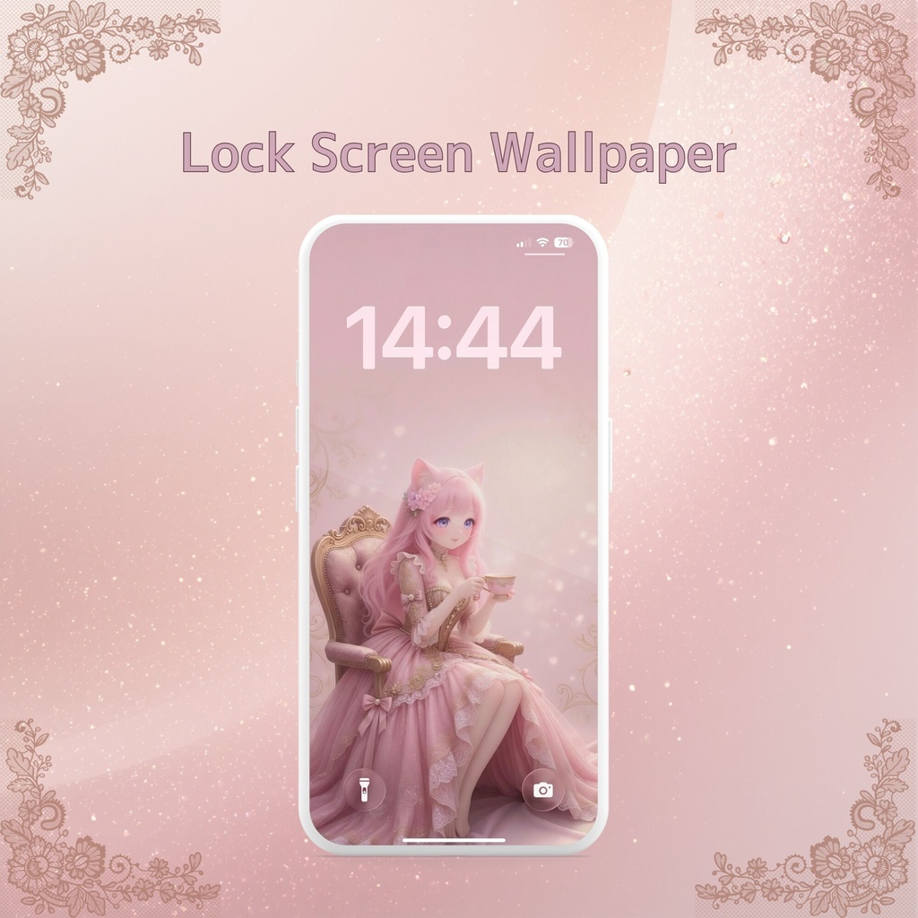 Miu Pink Cat Girl 壁紙2枚セット|ロック画面&ホーム画面用