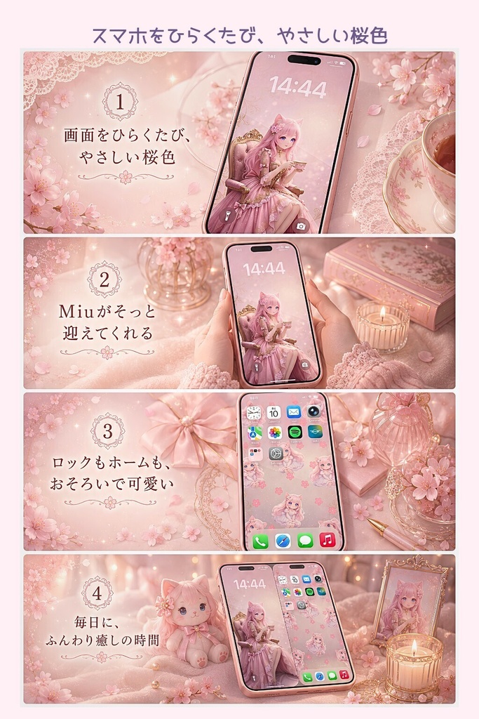 Miu Pink Cat Girl 壁紙2枚セット|ロック画面&ホーム画面用