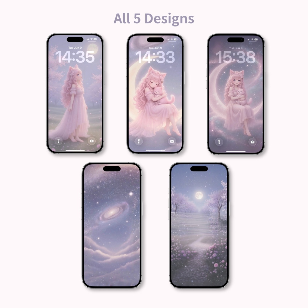 Miu Dreamy Night ピンク猫耳少女 マッチング壁紙5枚セット