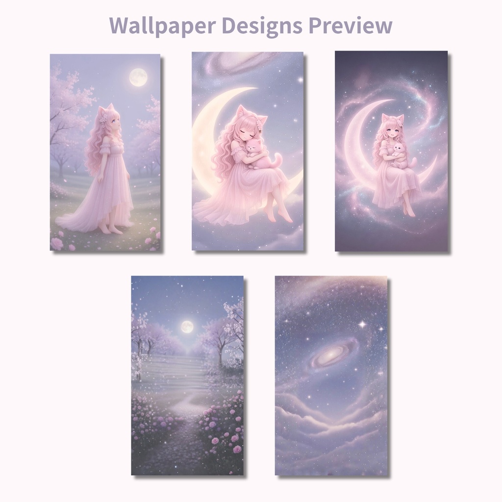 Miu Dreamy Night ピンク猫耳少女 マッチング壁紙5枚セット