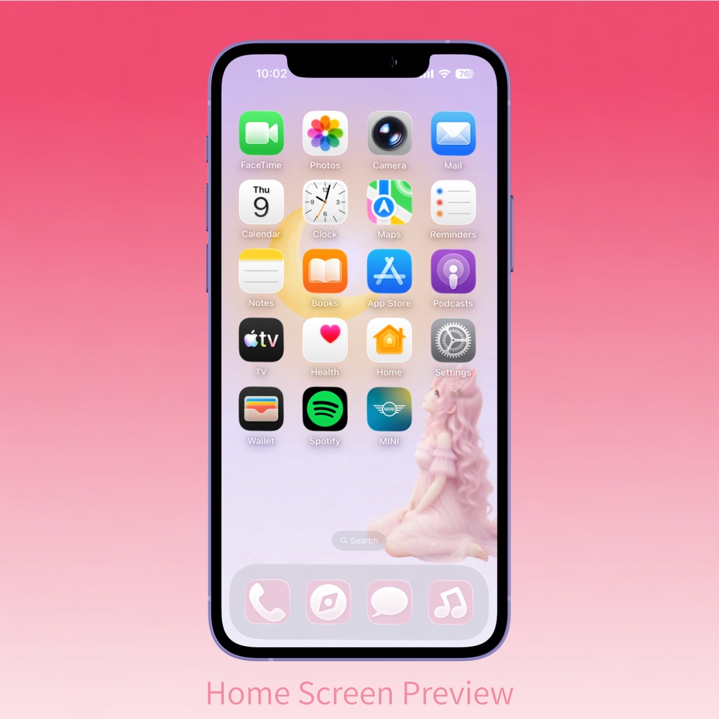 ピンク×ラベンダー iPhoneテーマ|壁紙+アプリアイコン9個セット