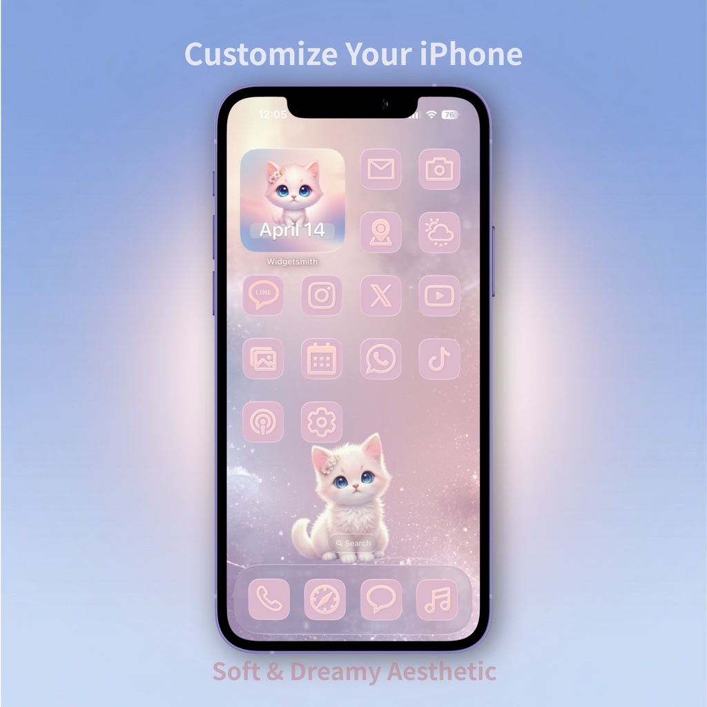桜子猫 パステル アイコン&壁紙セット|スマホカスタマイズ用 iPhone対応
