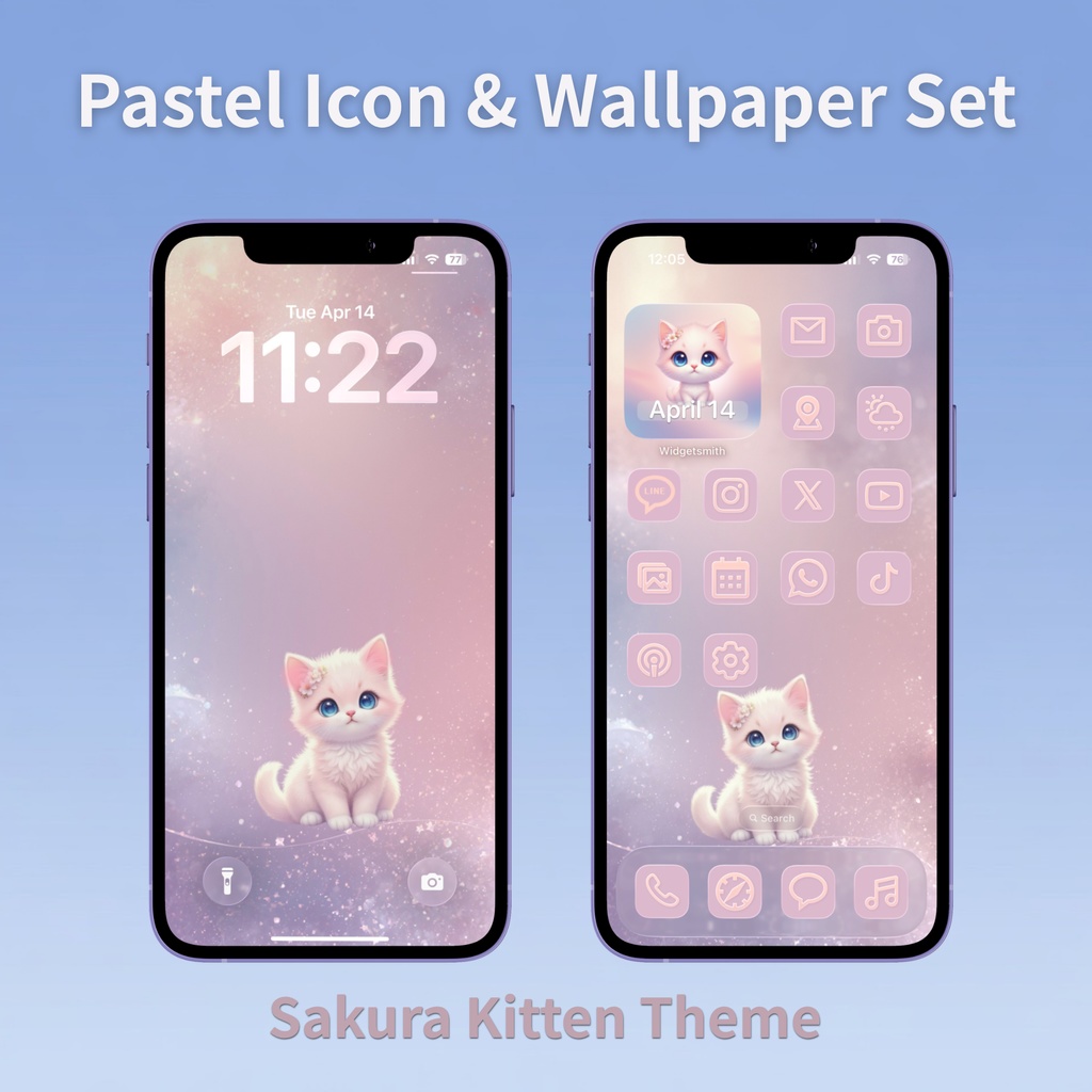 桜子猫 パステル アイコン＆壁紙セット｜スマホカスタマイズ用 iPhone対応
