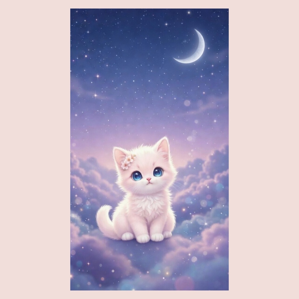 桜子猫 夢かわ壁紙セット(3枚)|パステル・癒し・スマホ壁紙