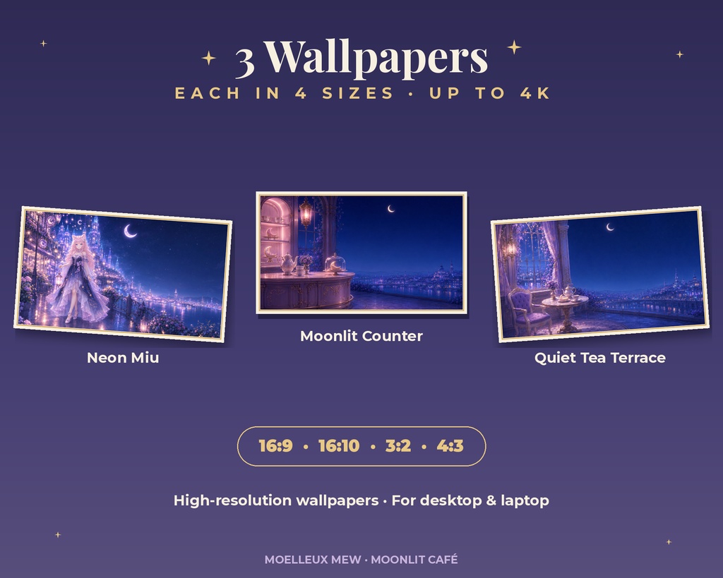 Moonlit Café Desktop Theme|壁紙12枚・アイコン22種|Mac・Windows対応
