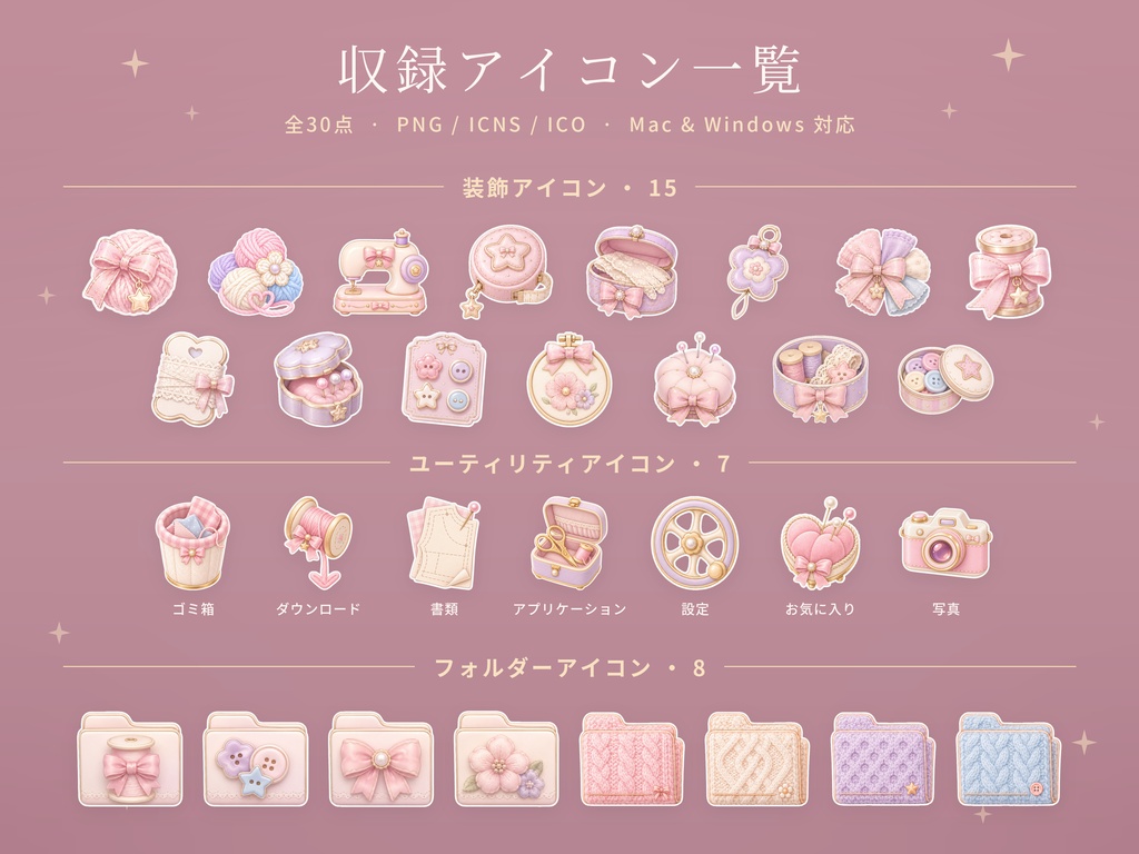 Petite Mercerie|ソーイング&ニットのデスクトップアイコン&フォルダー30種|Mac・Windows対応