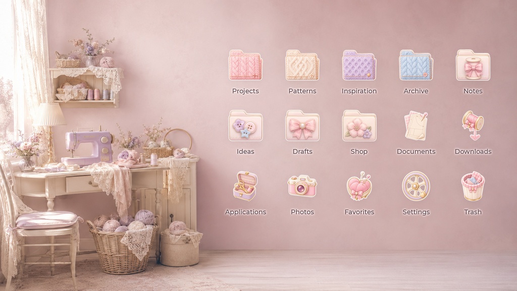 Petite Mercerie|ソーイング&ニットのデスクトップアイコン&フォルダー30種|Mac・Windows対応