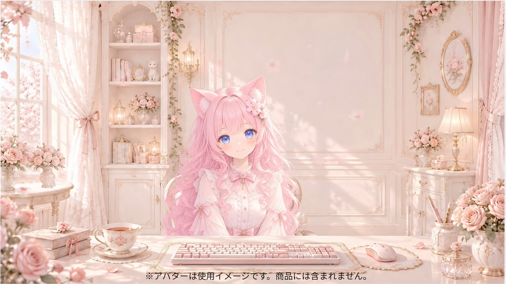 動く配信背景セット|Petite Roseraie【MP4+PNG+透過デスク】