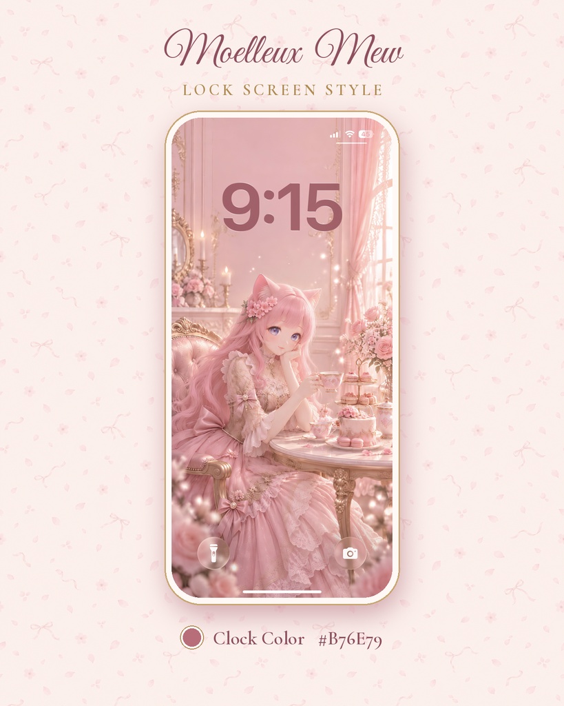 【スマホ壁紙】Pink Princess ロック画面&ホーム画面セット|猫耳少女・ピンク・お姫様|iPhone/Android対応