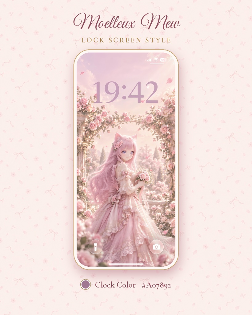 【スマホ壁紙】Pink Princess ロック画面&ホーム画面セット|猫耳少女・ピンク・お姫様|iPhone/Android対応