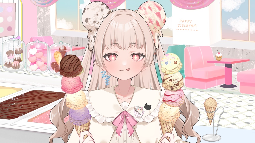 【Vtuber配信向け】アイスクリームショップ配信用背景