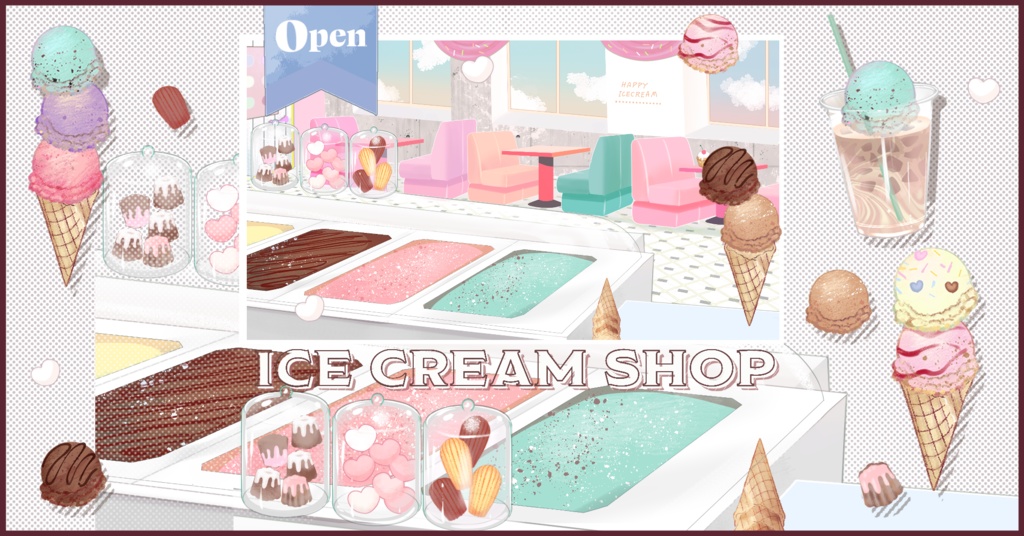 【Vtuber配信向け】アイスクリームショップ配信用背景