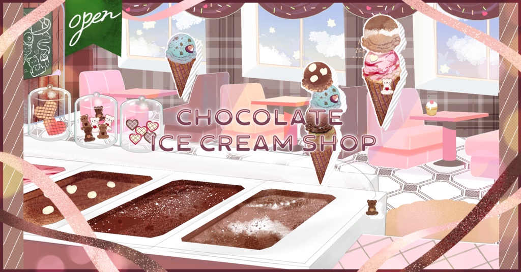 【Vtuber配信向け】チョコレートアイスクリームショップ配信用背景