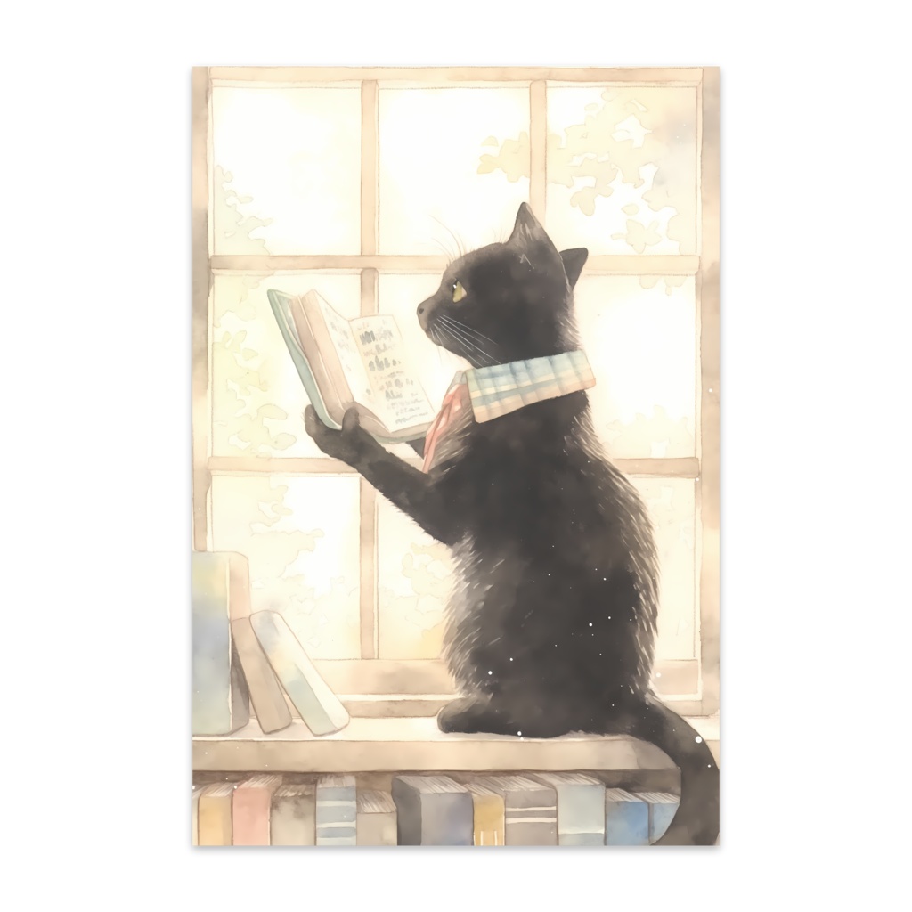 猫の読書（ポストカード）