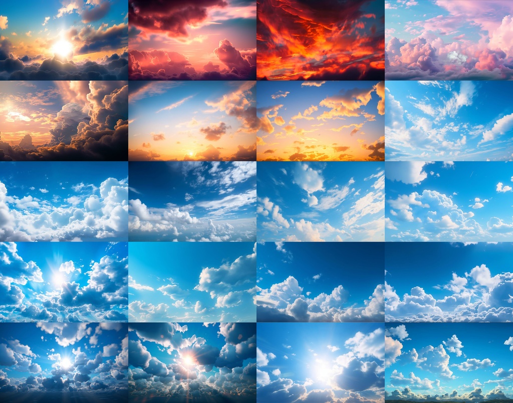 【合計222枚】青空54枚、茜空67枚、曇空50枚、夜空51枚 空と雲の背景画像集【著作権フリー】