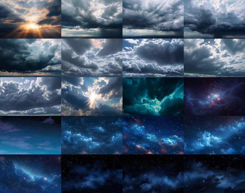 【合計222枚】青空54枚、茜空67枚、曇空50枚、夜空51枚 空と雲の背景画像集【著作権フリー】