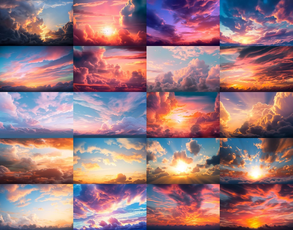 【合計222枚】青空54枚、茜空67枚、曇空50枚、夜空51枚 空と雲の背景画像集【著作権フリー】