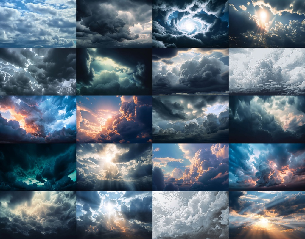 【合計222枚】青空54枚、茜空67枚、曇空50枚、夜空51枚 空と雲の背景画像集【著作権フリー】