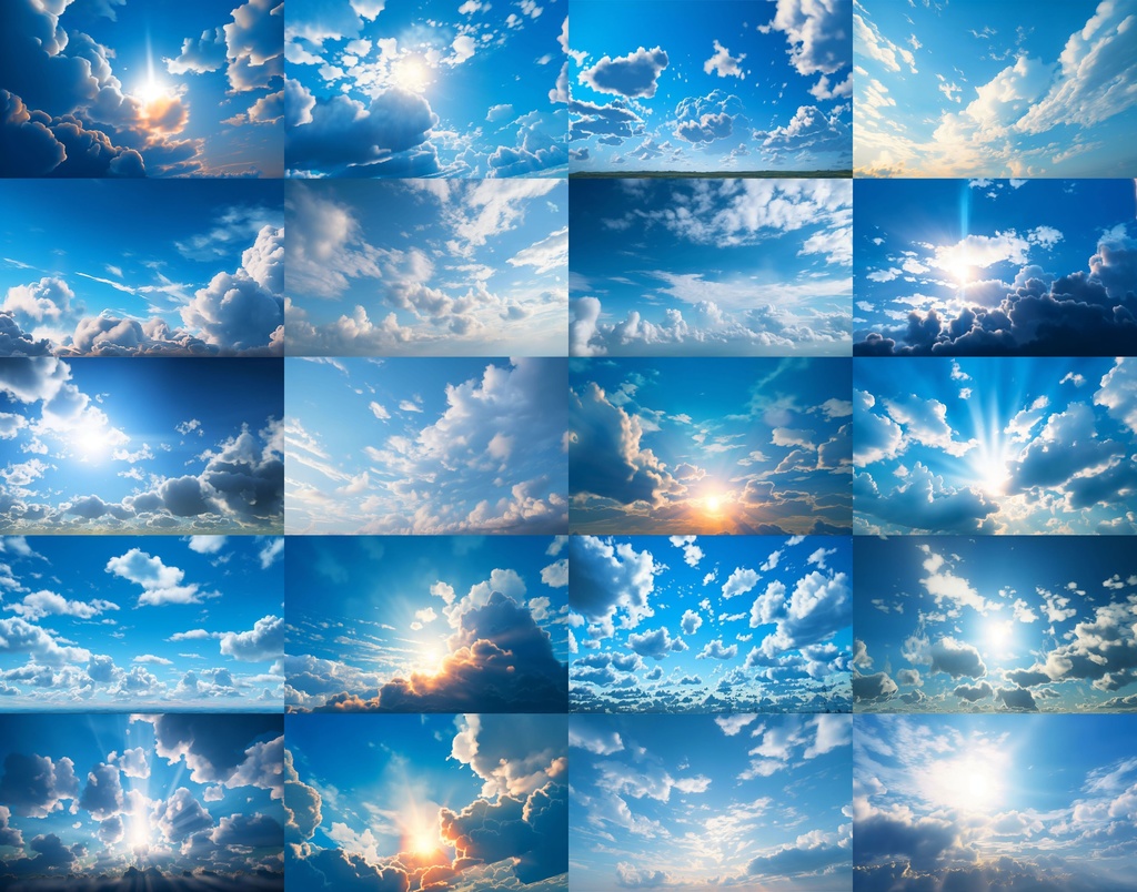 【合計222枚】青空54枚、茜空67枚、曇空50枚、夜空51枚 空と雲の背景画像集【著作権フリー】