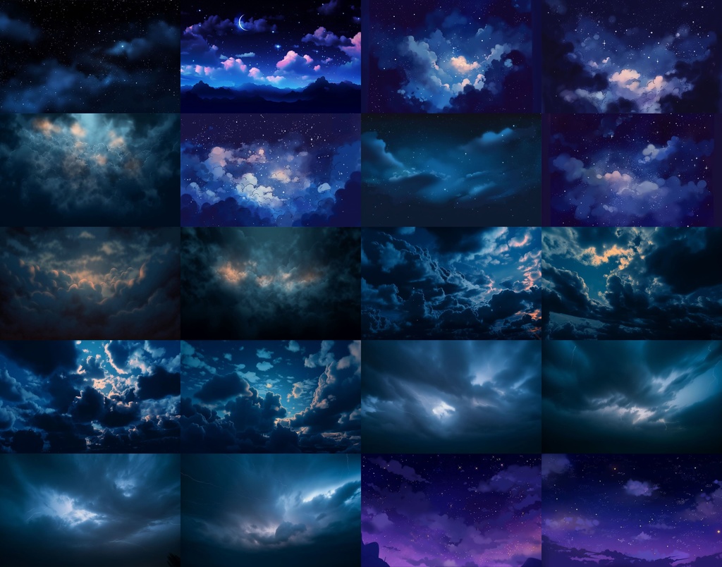 【合計222枚】青空54枚、茜空67枚、曇空50枚、夜空51枚 空と雲の背景画像集【著作権フリー】
