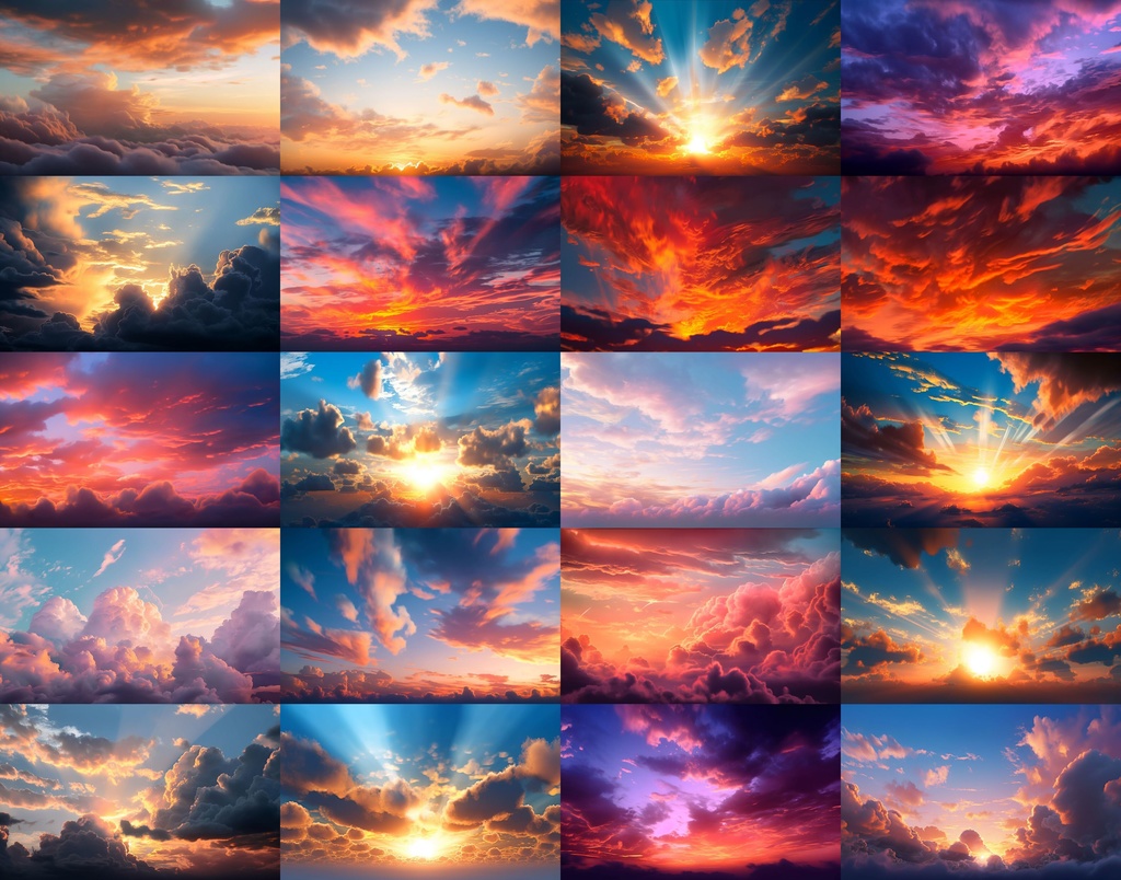 【合計222枚】青空54枚、茜空67枚、曇空50枚、夜空51枚 空と雲の背景画像集【著作権フリー】