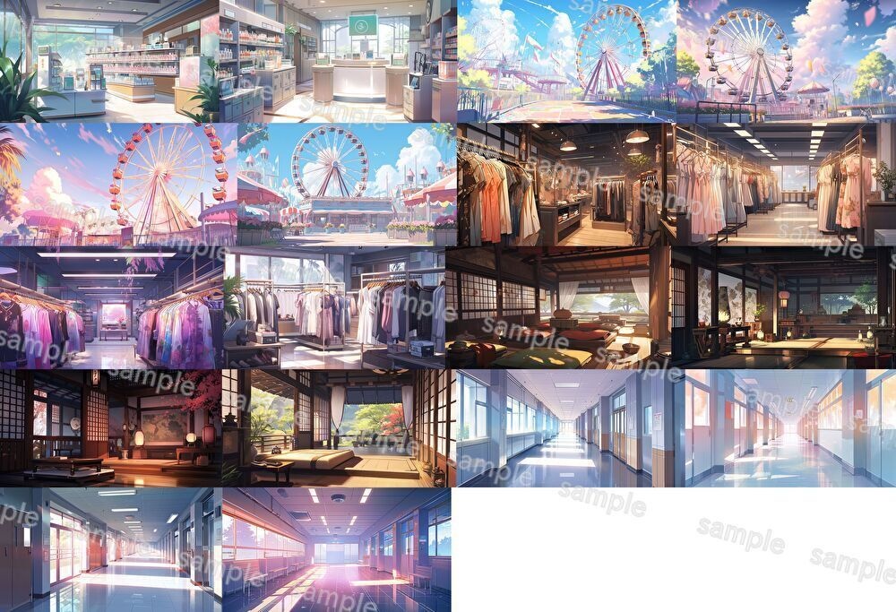 【合計118枚】現代街中の風景イラスト背景画集【著作権フリー】