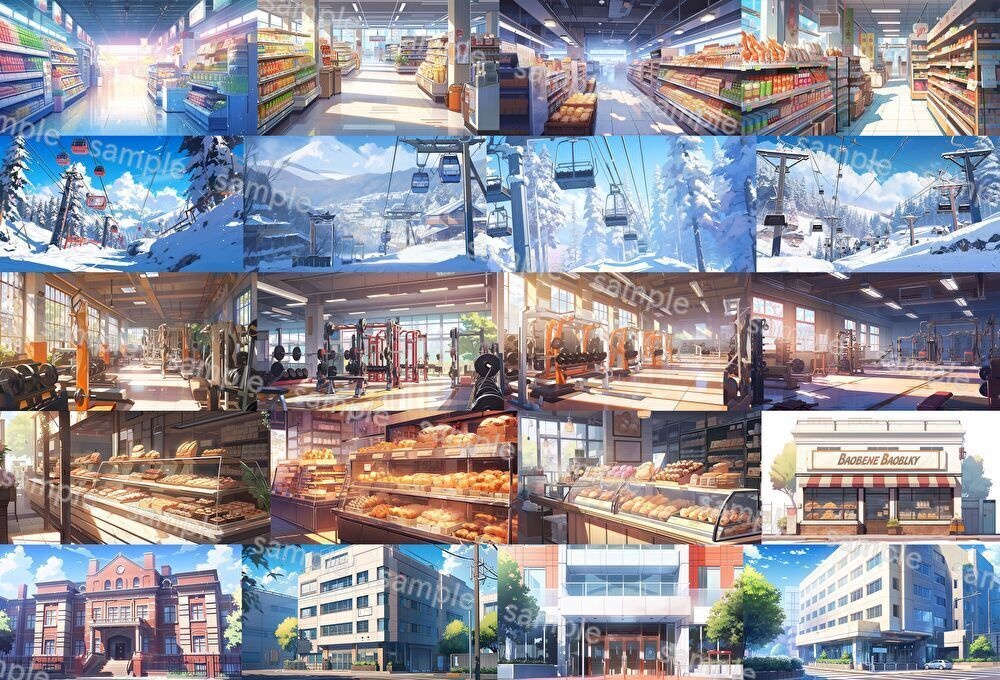 【合計118枚】現代街中の風景イラスト背景画集【著作権フリー】