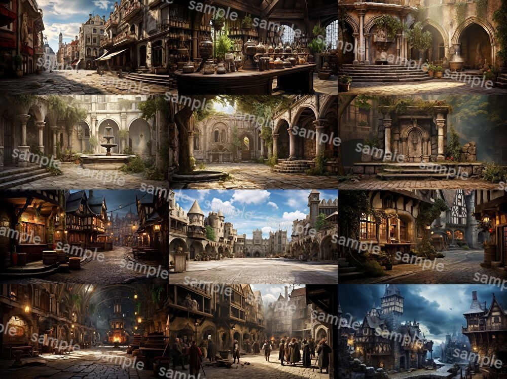 【合計204枚】中世ファンタジー_リアルイラスト背景画集_街中ver【著作権フリー】