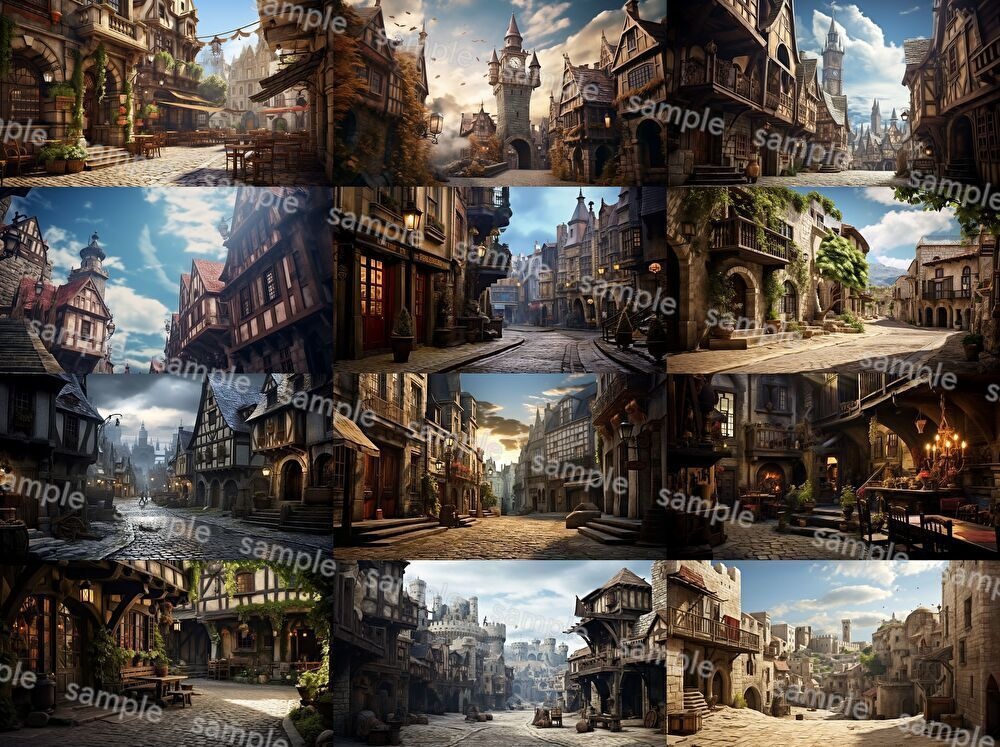 【合計204枚】中世ファンタジー_リアルイラスト背景画集_街中ver【著作権フリー】