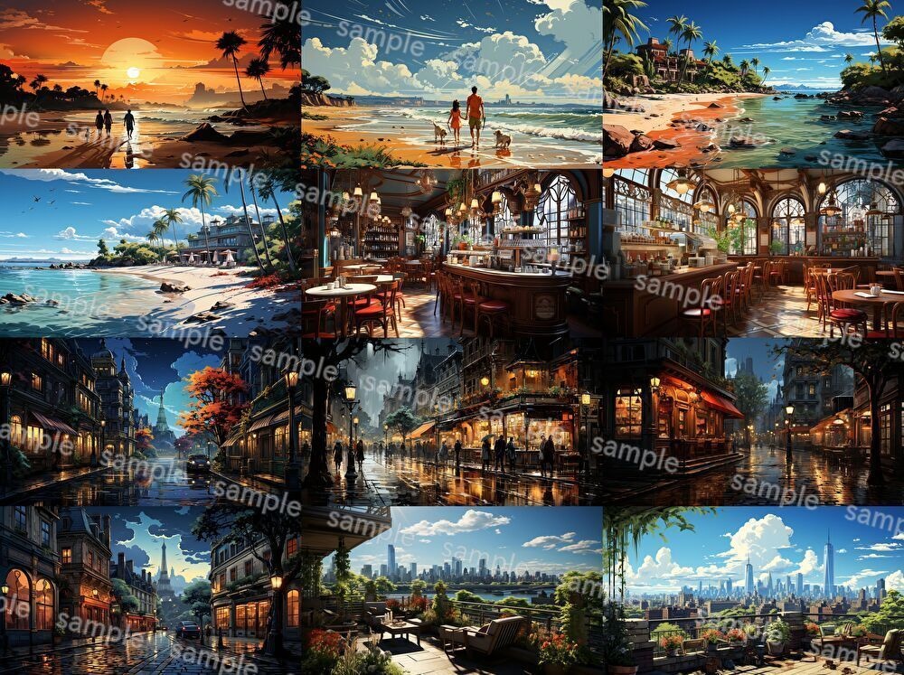 【合計126枚】街中の風景_イラスト背景画集【著作権フリー】