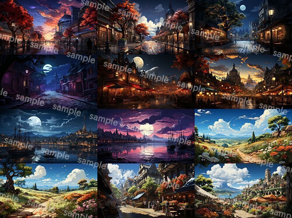 【合計126枚】街中の風景_イラスト背景画集【著作権フリー】