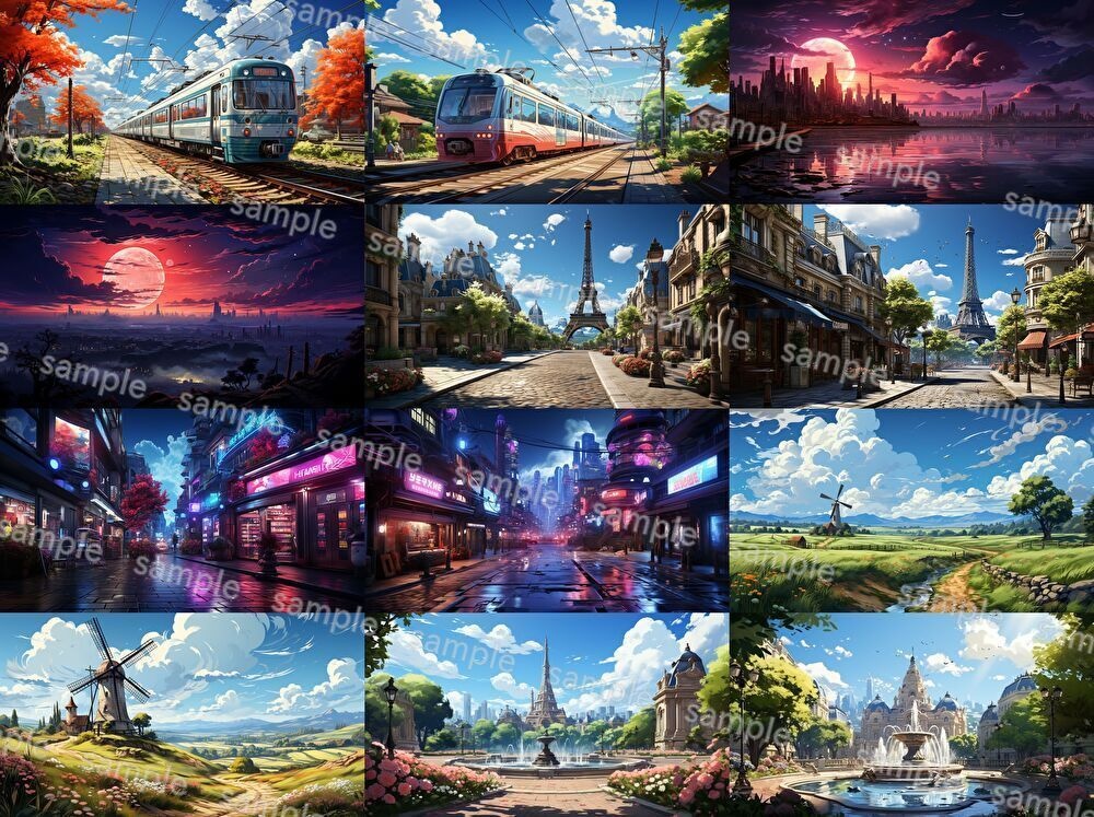 【合計126枚】街中の風景_イラスト背景画集【著作権フリー】