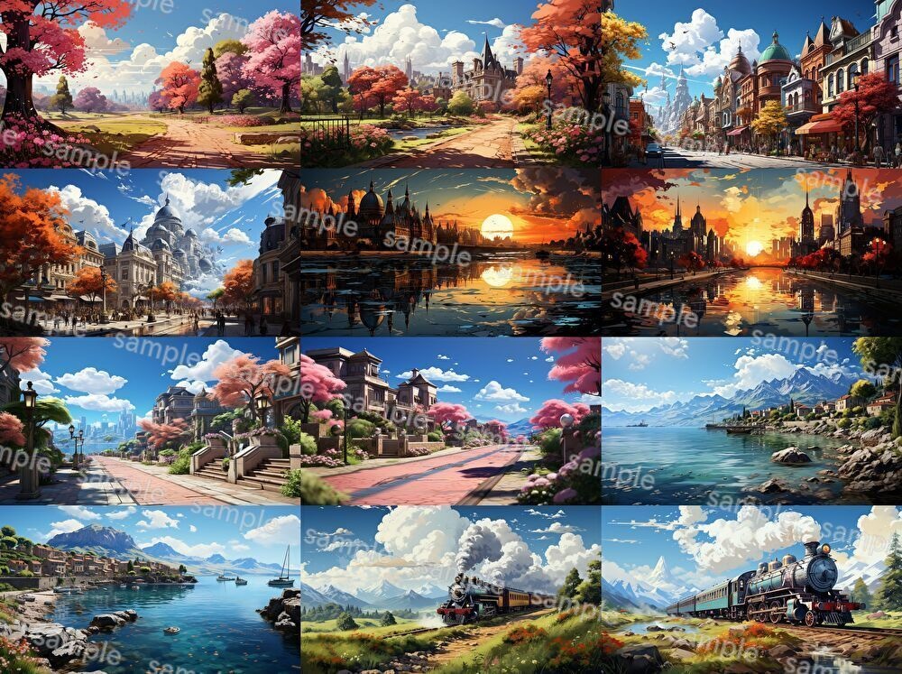 【合計126枚】街中の風景_イラスト背景画集【著作権フリー】