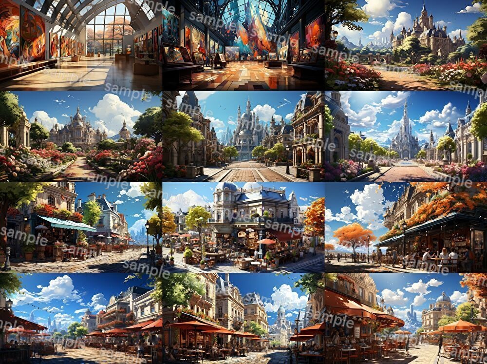 【合計126枚】街中の風景_イラスト背景画集【著作権フリー】