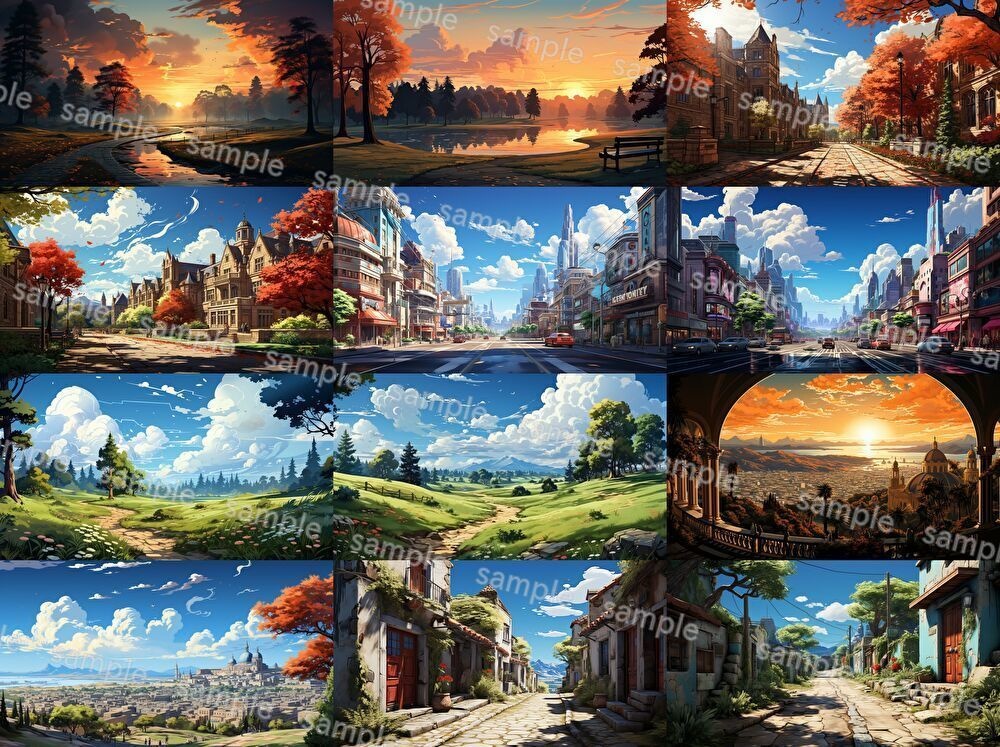 【合計126枚】街中の風景_イラスト背景画集【著作権フリー】