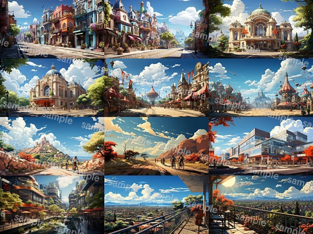 【合計126枚】街中の風景_イラスト背景画集【著作権フリー】