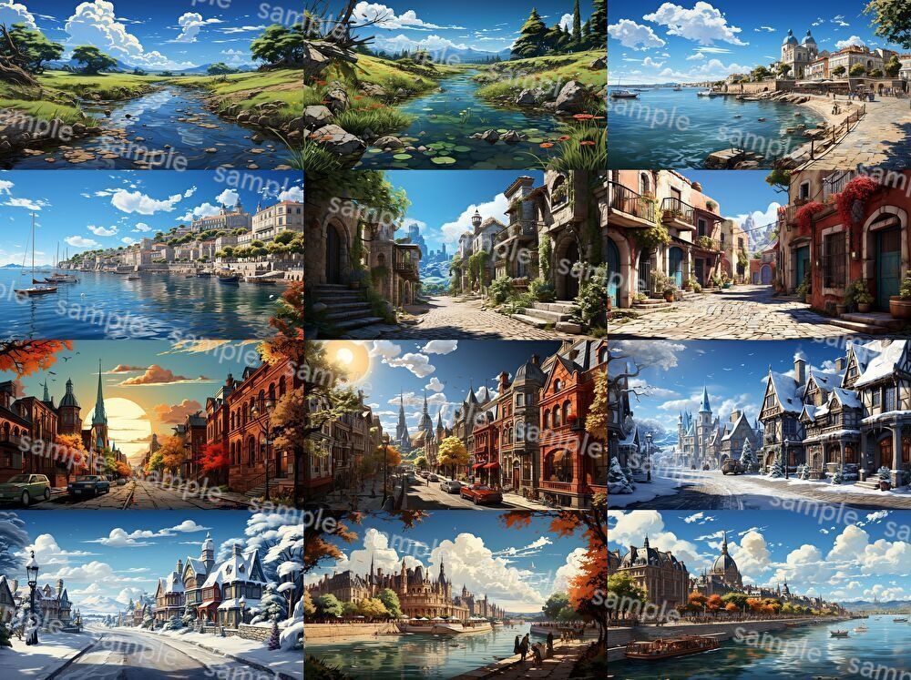 【合計126枚】街中の風景_イラスト背景画集【著作権フリー】