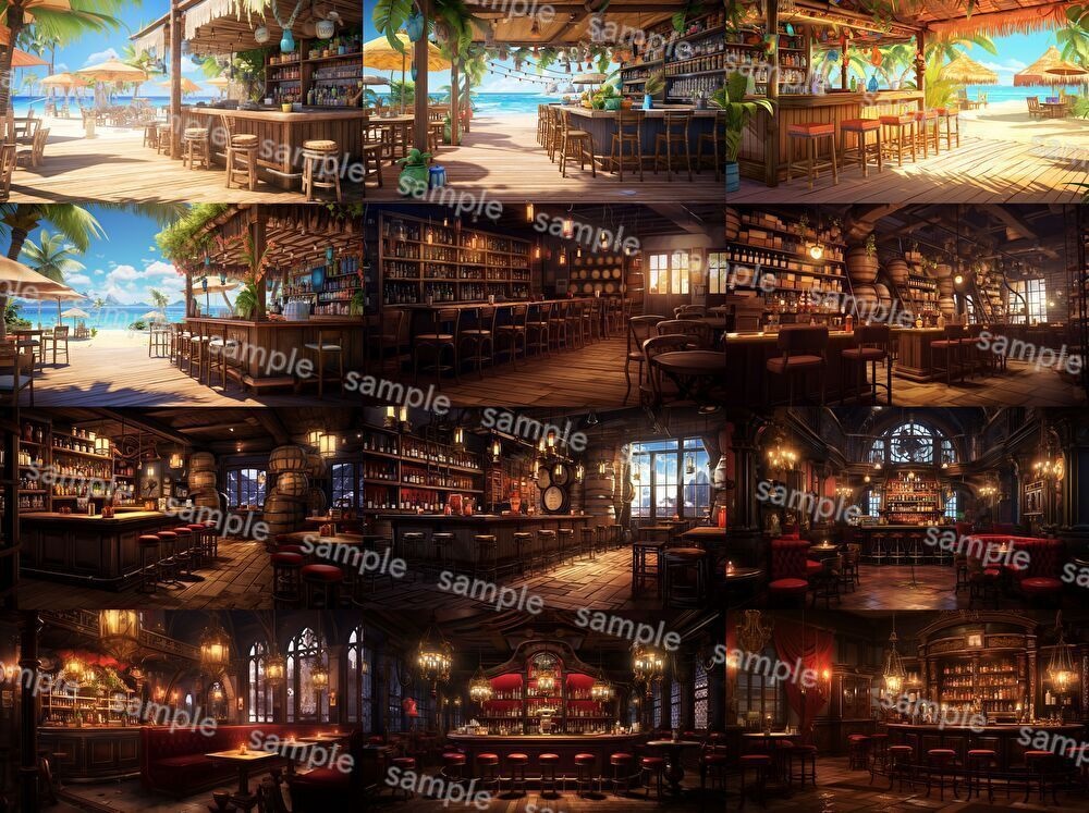 【16種x各4枚=合計64枚】バー店内の背景画_BAR店内風景【著作権フリー】