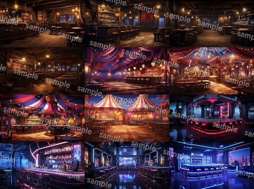 【16種x各4枚=合計64枚】バー店内の背景画_BAR店内風景【著作権フリー】