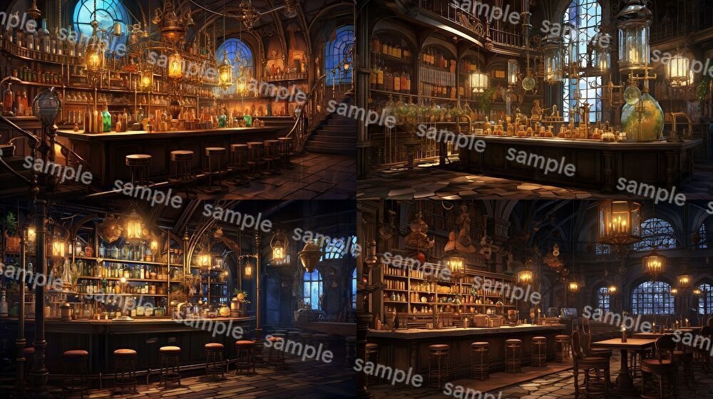 【16種x各4枚=合計64枚】バー店内の背景画_BAR店内風景【著作権フリー】