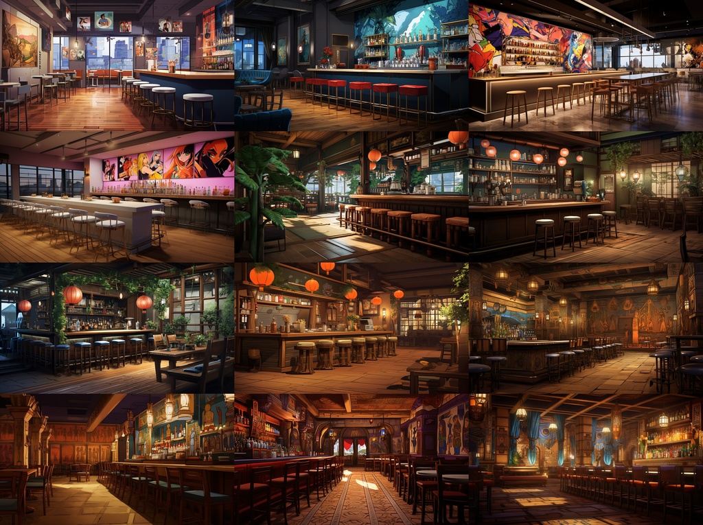 【16種x各4枚=合計64枚】バー店内の背景画_BAR店内風景【著作権フリー】