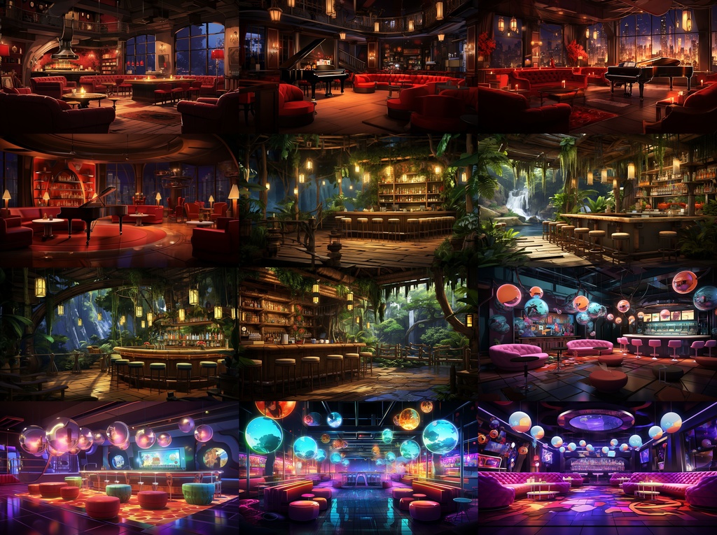 【16種x各4枚=合計64枚】バー店内の背景画_BAR店内風景【著作権フリー】